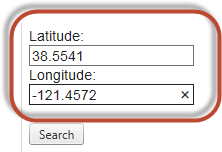 screenshot of Latitude and Longitude form